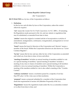 Roman Republic Cultural Group (the "Corporation") BE IT