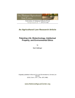 An Agricultural Law Research Article Patenting Life: Biotechnology