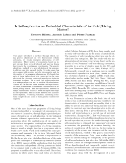 Is Self-replication an Embedded Characteristic of Artificial/Living