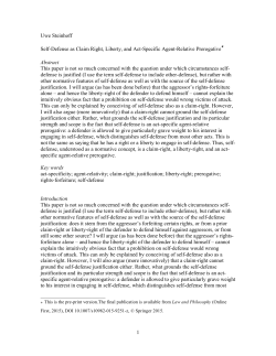 1 Uwe Steinhoff Self-Defense as Claim Right, Liberty