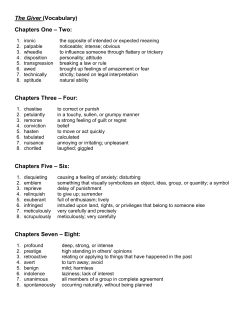 The Giver (Vocabulary) Chapters One &ndash; Two: Chapters Three &ndash; Four