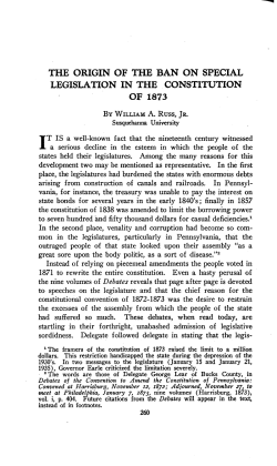THE ORIGIN OF THE BAN ON SPECIAL LEGISLATION IN THE