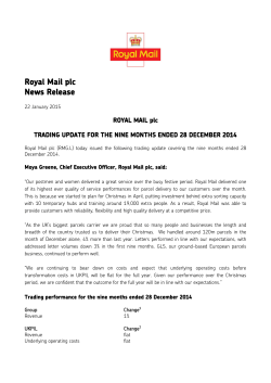 trading update for the nine month ended 28