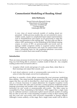Connectionist Modelling of Reading Aloud