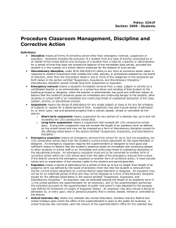 Procedure Classroom Management, Discipline and Corrective Action