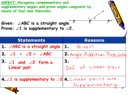 Given: ABC is a straight angle Prove: 1 is supplementary to 2