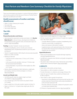Post Partum and Newborn Care Summary Checklist for
