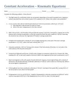 Constant Acceleration &ndash; Kinematic Equations