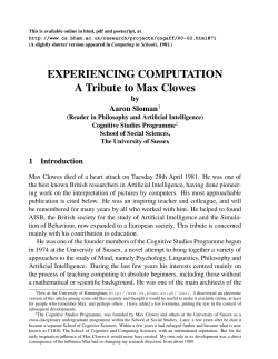 EXPERIENCING COMPUTATION A Tribute to