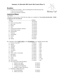 Summary of Allowable 500 Calorie Diet Foods (Phase 2) Breakfast