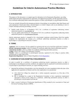 Overview of Requirements - College of Psychologists of Ontario