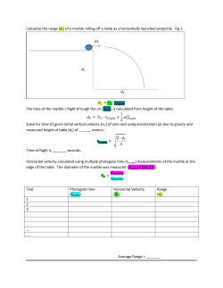 Calculate the range (dx) of a marble rolling off a