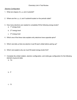 Chemistry Unit 4 Test Review Electron Configuration 1