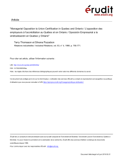 "Managerial Opposition to Union Certification in Quebec and Ontario