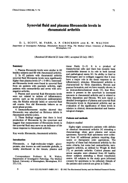 Synovial Fluid and Plasma Fibronectin Levels in