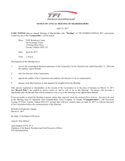 NOTICE OF ANNUAL MEETING OF SHAREHOLDERS April 26