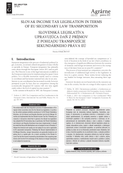 SLOVAK INCOME TAX LEGISLATION IN TERMS OF EU