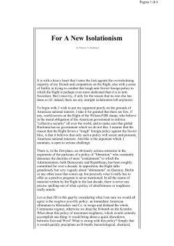 For A New Isolationism