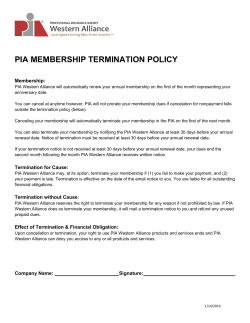 PIA MEMBERSHIP TERMINATION POLICY