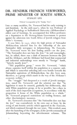 DR. HENDRIK FRENSCH VERWOERD, PRIME MINISTER OF