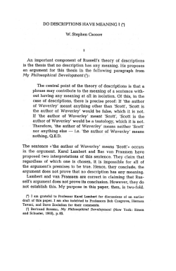 DO DESCRIPTIONS HAVE MEANING? () W. Stephen