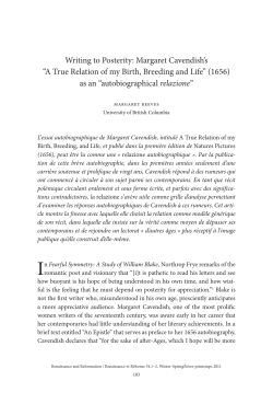 Writing to Posterity: Margaret Cavendish`s “A True Relation of my