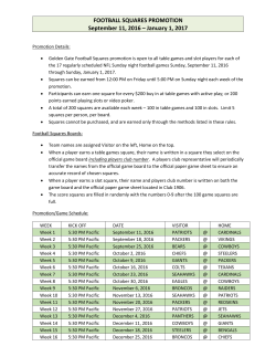 FOOTBALL SQUARES PROMOTION September 11, 2016 &ndash; January