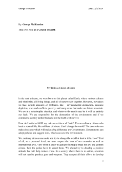 My Role as a Citizen of Earth My Role as Citizen of Earth In the vast