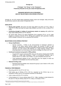 Preliminary Results for the year ending 30 September