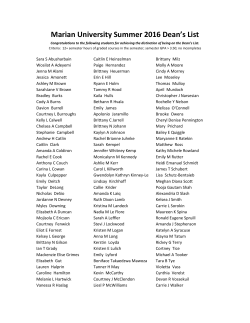 Marian University Summer 2016 Dean`s List