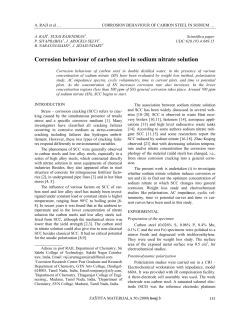 Corrosion behaviour of carbon steel in sodium nitrate solution