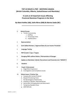 TOP 10 ISSUES in PNP - WESTERN CANADA