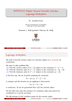 MATH2111 Higher Several Variable Calculus Lagrange Multipliers