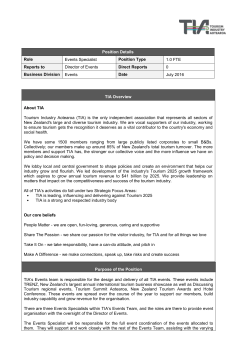 Purpose of the Position TIA`s Events team is responsible for the