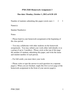 PNB 2XB3 1 PNB 2XB3 Homework Assignment 3 Due date: Monday