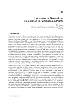 Horizontal or Generalized Resistance to Pathogens in Plants
