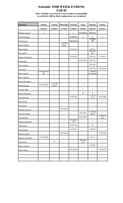 Schedule FOR WEEK ENDING 5/21/17