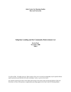 Subprime Lending and the Community Reinvestment Act