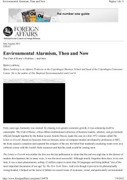 Environmental Alarmism, Then and Now