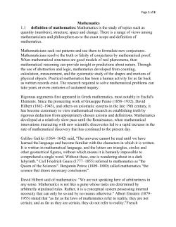 Mathematics 1.1 definition of mathematics: Mathematics is the study