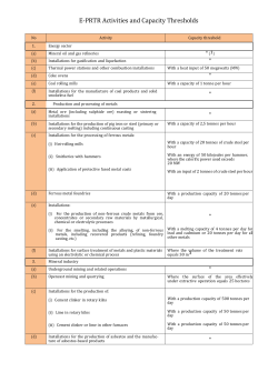 E-PRTR Activities and Capacity Thresholds