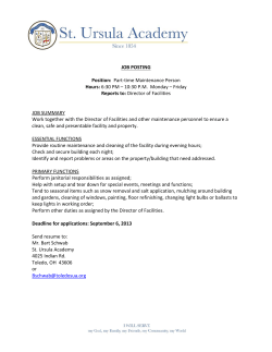 JOB POSTING Position: Part-time Maintenance Person Hours: 6:30