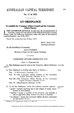 AN ORDINANCE - ACT Legislation Register