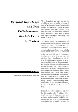 Original Knowledge and True Enlightenment: Ranke`s Kritik in Context