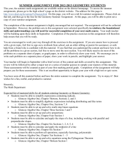 SUMMER ASSIGNMENT FOR 2012