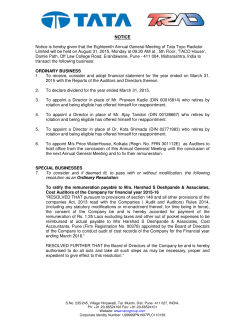 NOTICE Notice is hereby given that the Eighteenth Annual General