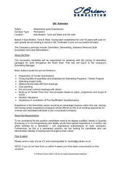 QS / Estimator Salary: (Dependant upon Experience) Contract Type