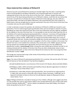 Close maternal-‐line relatives of Richard III