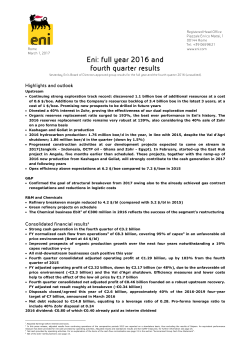 Eni: full year 2016 and fourth quarter results