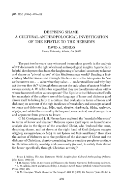 David A. DeSilva, "Despising Shame: A Cultural